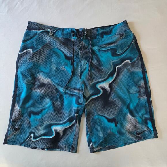 Nike Navy to Turquoise Patterned Swimsuit - Men's XL - 11" Inseam - Picture 1 of 5